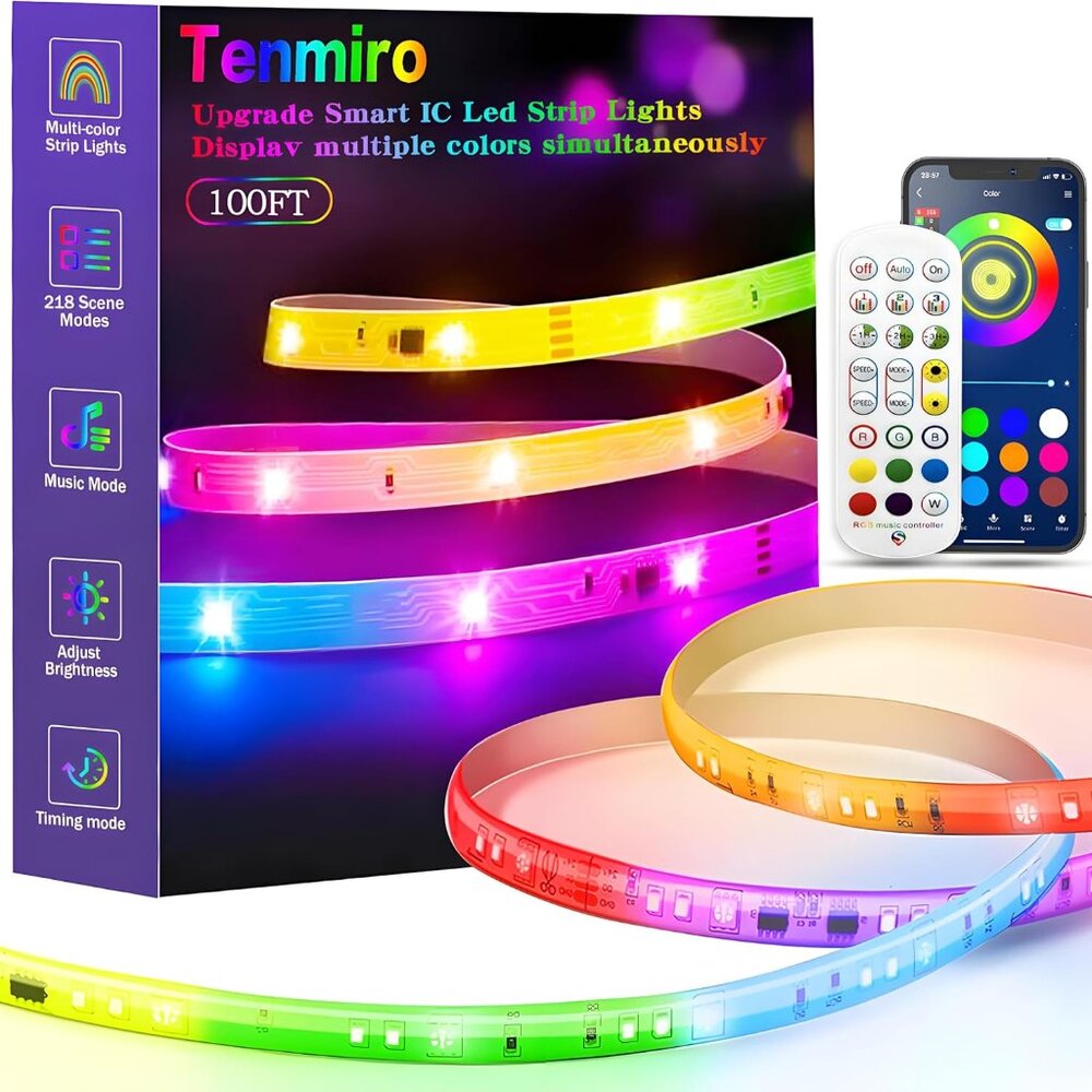 Upgraded Smart IC 100ft LED Lights for Bedroom, Multiple Colors on One Line LED